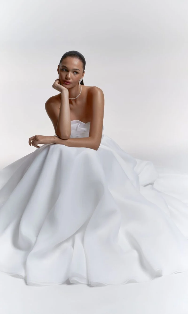 Versatile tulle a-line maxi dress with strapless corset and rose flower detail