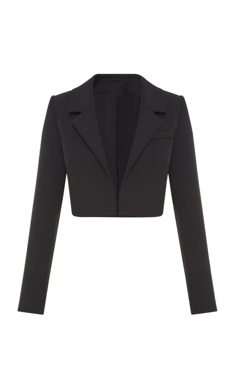 A stylish cropped jacket in black and ivory